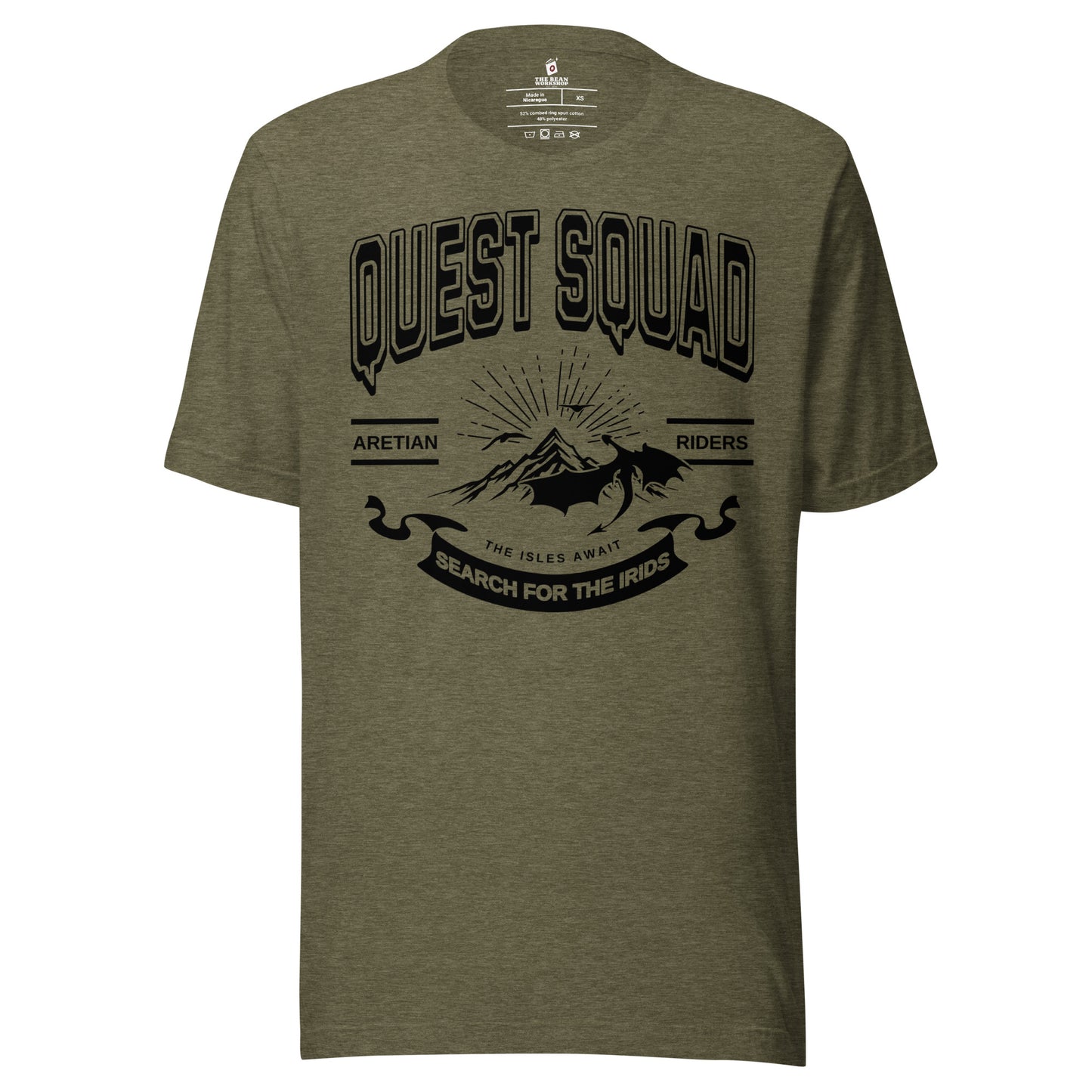 Quest Squad Tee Shirt - The Bean Workshop - Aretian Riders, Basgiath, Book Lover Gift, Booktok Merch, Dragon Rider, Empyrean Series, Epic Fantasy, Fourth Wing Gift., Fourth Wing Merch, Iron Flame Merch, Liam Mairi, Quest Squad, Rebecca Yarros, Romantasy, Search for the Irids, Sloane Mairi, t-shirt, tee, Vintage Band Tee, Violet Sorrengail, Xaden Riorson