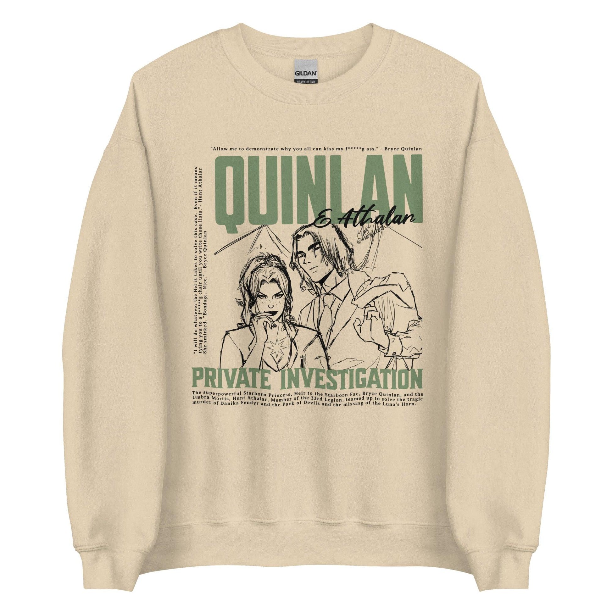 Quinlan and Athalar Private Investigation Sweatshirt - The Bean Workshop - bryce quinlan, crescent city, hunt athalar, sarah j maas, sweatshirt