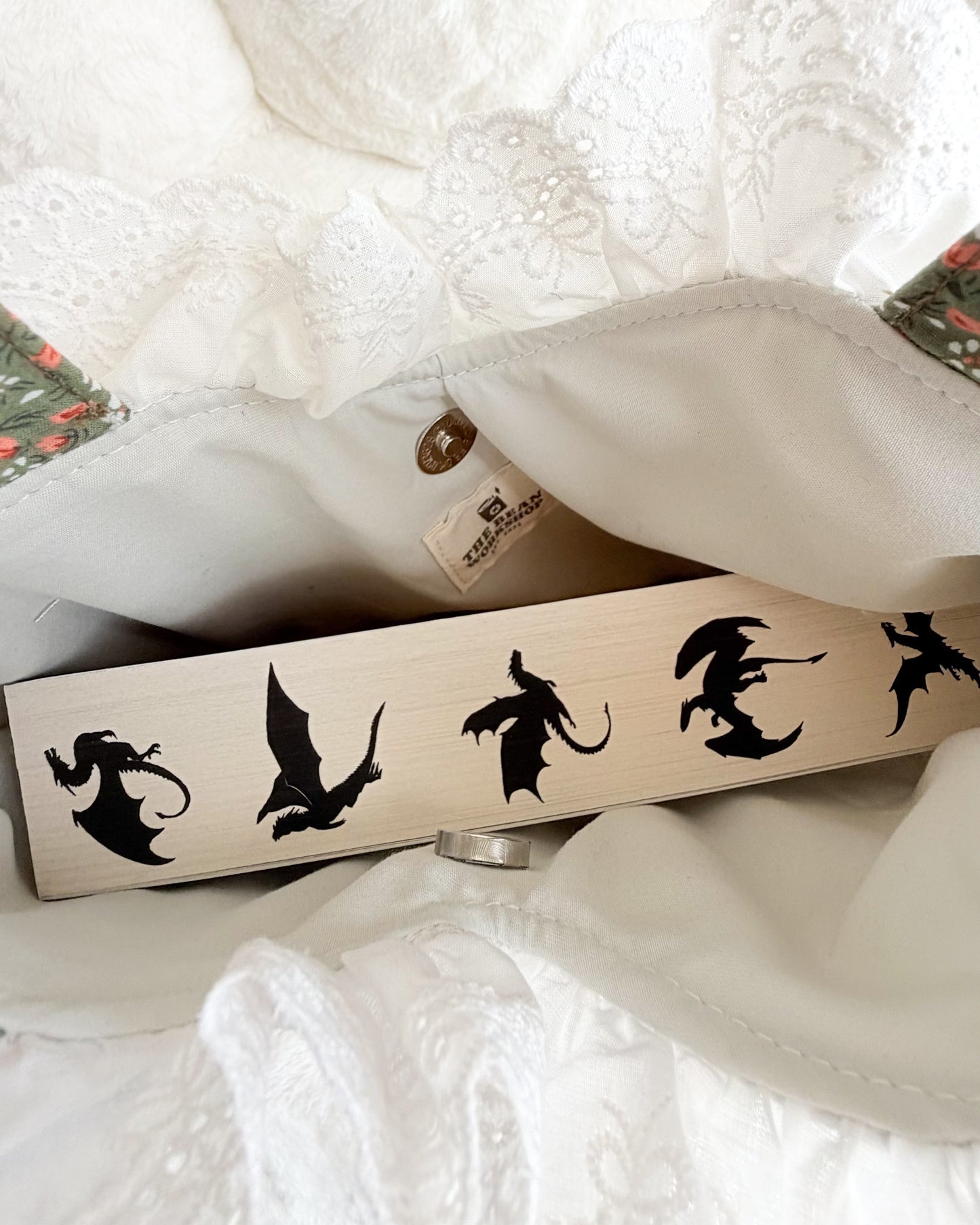 Rather Be Reading Green Quilted Heart Tote Bag with Ruffled Lace Trimming