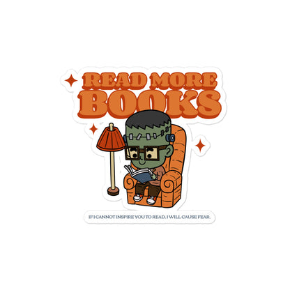Read More Books Franken-Reads sticker - The Bean Workshop - book lover sticker, bookish merch, bookworm gift, cute monster, Franken-Reads, Frankenstein sticker, Halloween sticker, laptop sticker, literary sticker, reading aesthetic, spooky season, unique gift for readers, water bottle decal