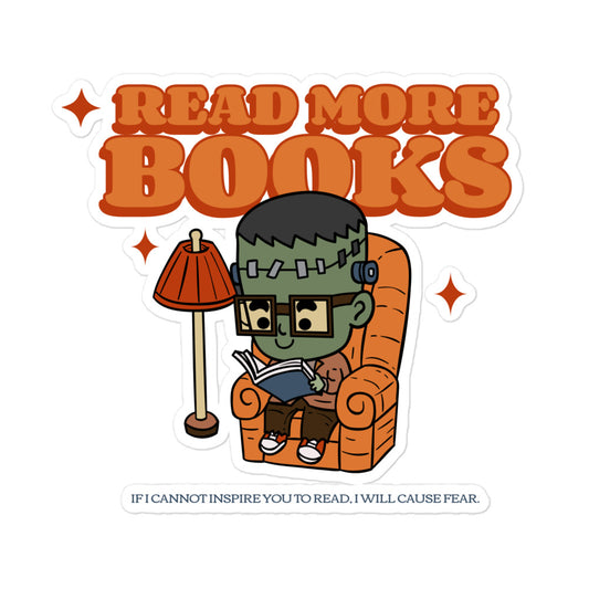 Read More Books Franken-Reads sticker - The Bean Workshop - book lover sticker, bookish merch, bookworm gift, cute monster, Franken-Reads, Frankenstein sticker, Halloween sticker, laptop sticker, literary sticker, reading aesthetic, spooky season, unique gift for readers, water bottle decal