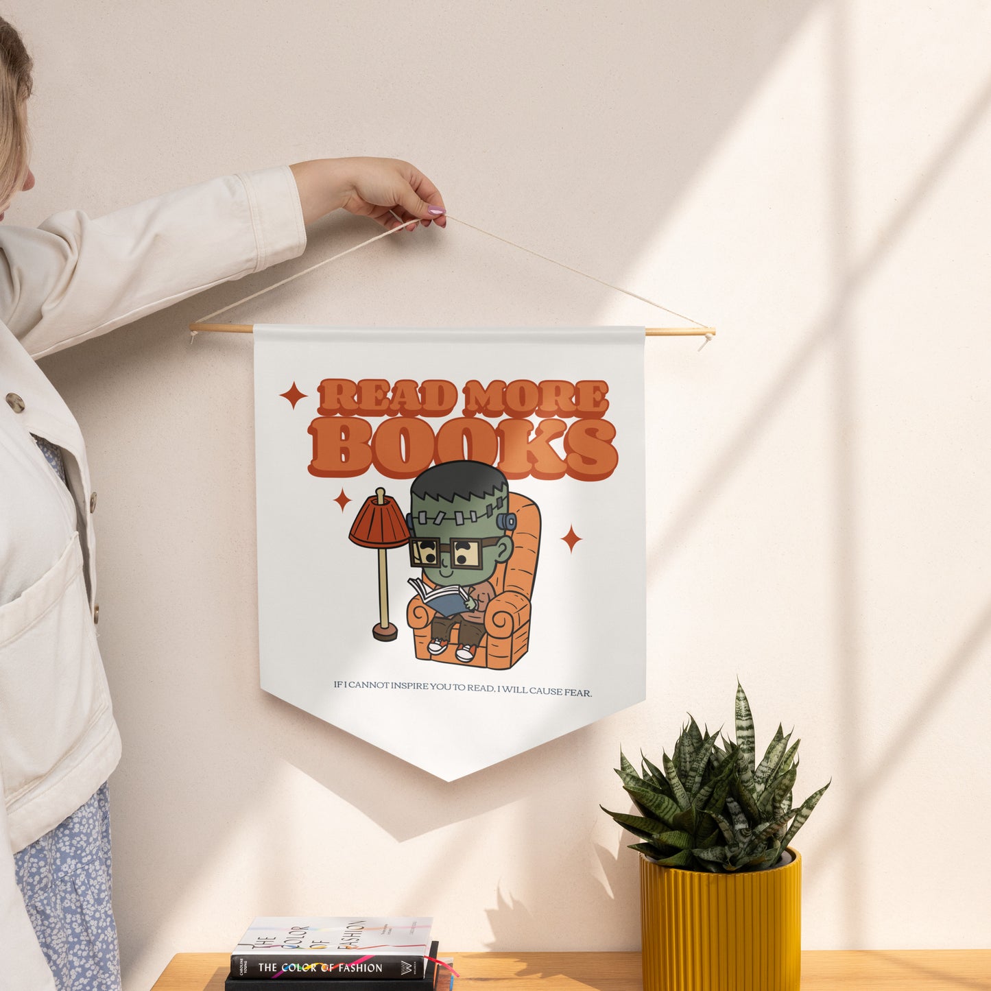 Read More Books Pennant banner - The Bean Workshop - book lover decor, bookworm decor, classroom decor, Franken-Reads, Frankenstein decoration, Halloween banner, Halloween party decoration, literary pennant, reading nook banner, spooky season banner, unique bookish gift, wall decor for readers