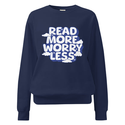 Read More Worry Less Heavyweight Sweatshirt - The Bean Workshop - Anxiety Relief Loungewear, Book Lover Hoodie, Bookish Summer Collection, Calm Bibliophile Pullover, Cozy Reading Sweater, Read More Worry Less Sweatshirt, sweater, sweatshirt, Whimsical Book Sweatshirt.