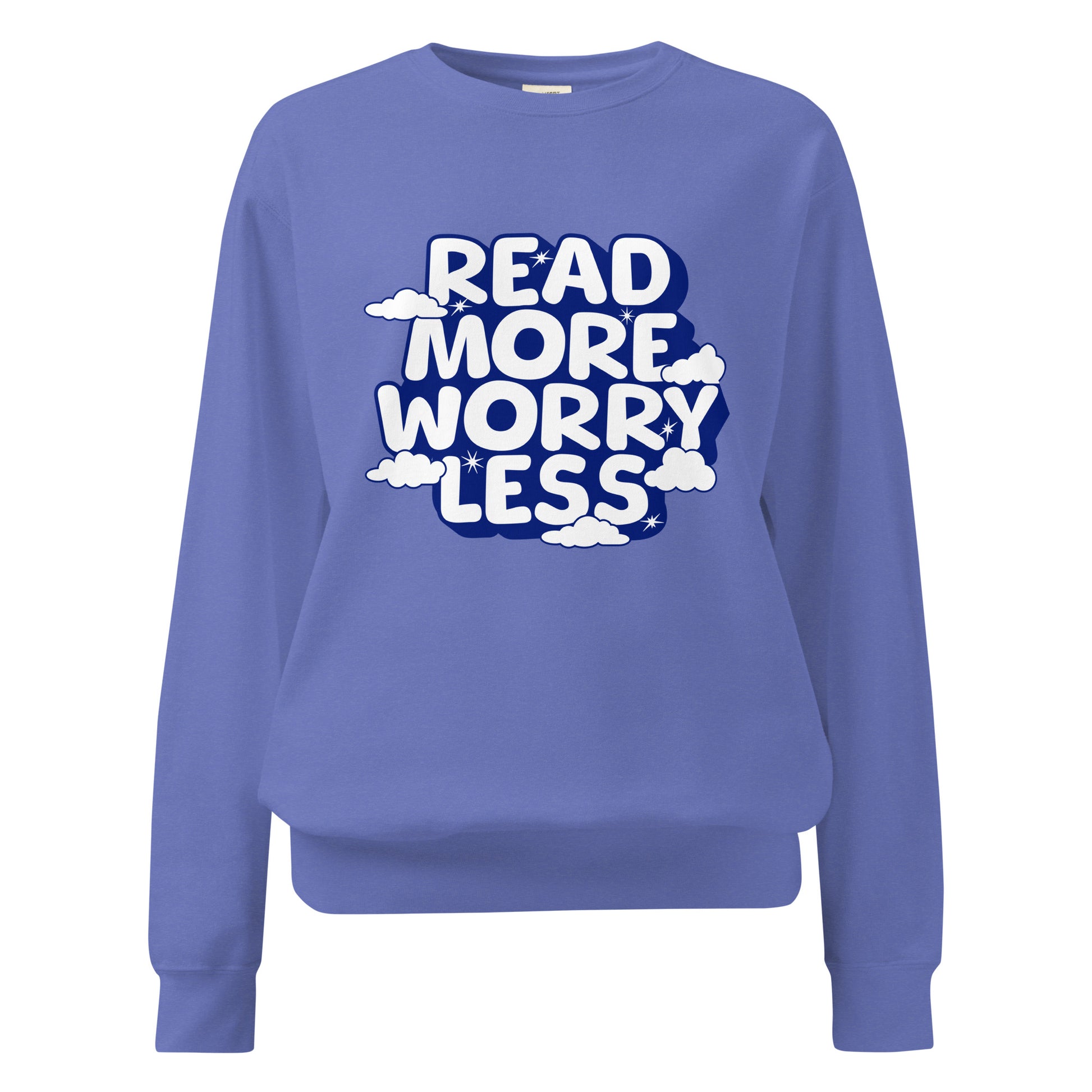 Read More Worry Less Heavyweight Sweatshirt - The Bean Workshop - Anxiety Relief Loungewear, Book Lover Hoodie, Bookish Summer Collection, Calm Bibliophile Pullover, Cozy Reading Sweater, Read More Worry Less Sweatshirt, sweater, sweatshirt, Whimsical Book Sweatshirt.