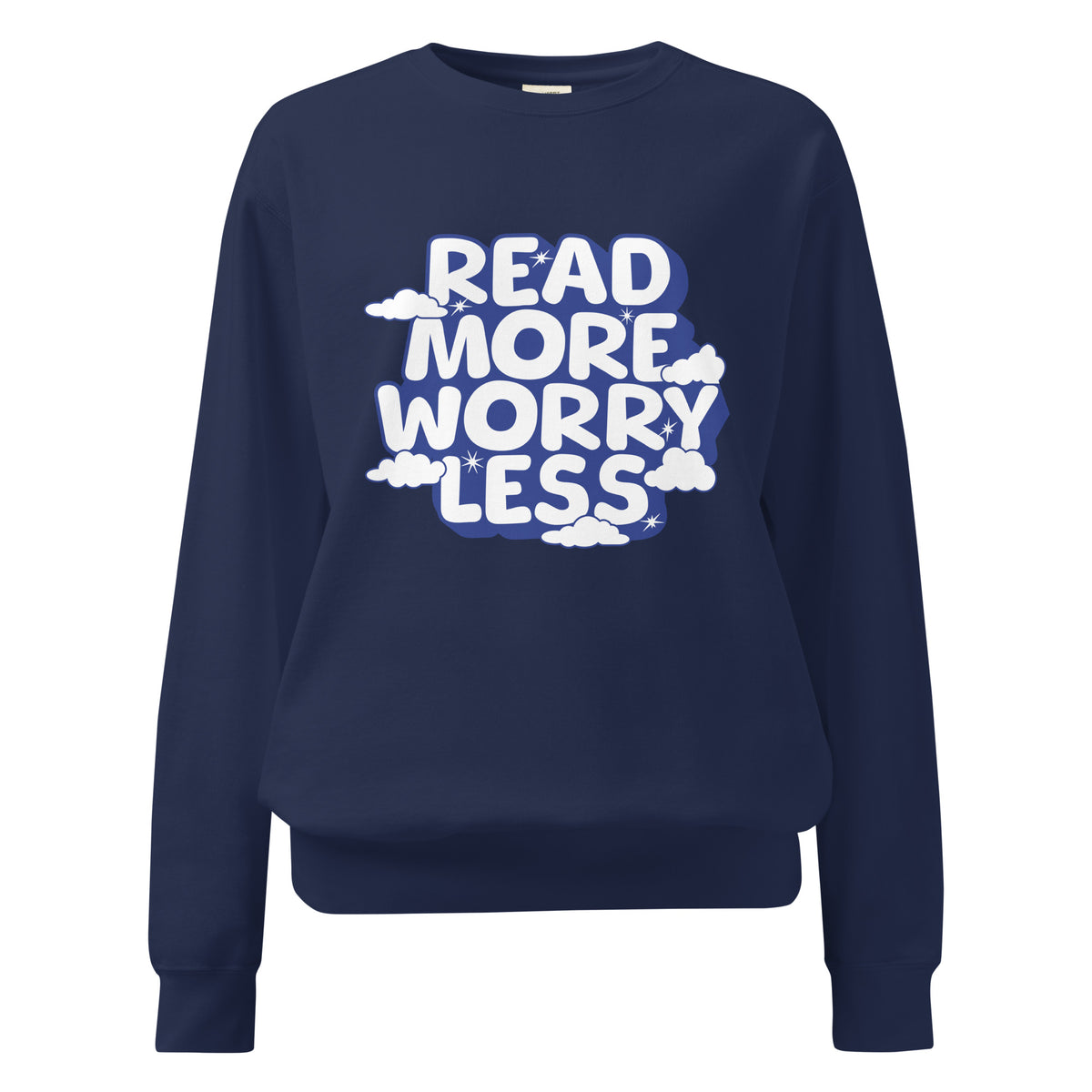 Read More Worry Less Heavyweight Sweatshirt - The Bean Workshop - Anxiety Relief Loungewear, Bookish Summer Collection, Calm Bibliophile Pullover, Cozy Reading Sweater, Read More Worry Less Sweatshirt, sweater, sweatshirt, Whimsical Book Sweatshirt.