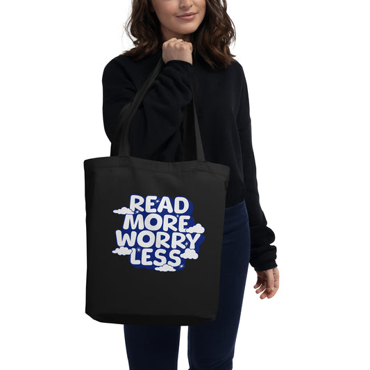 Read More Worry Less Organic Cotton Twill Tote Bag - The Bean Workshop - Bibliophile Carryall, Bookish Summer Collection, Calm Quote Bag, Eco-Friendly Reader Tote, Organic Cotton Book Bag, Organic Cotton Twil tote Bag, Read More Worry Less Tote Bag, Tote Bag, Whimsical Literary Tote