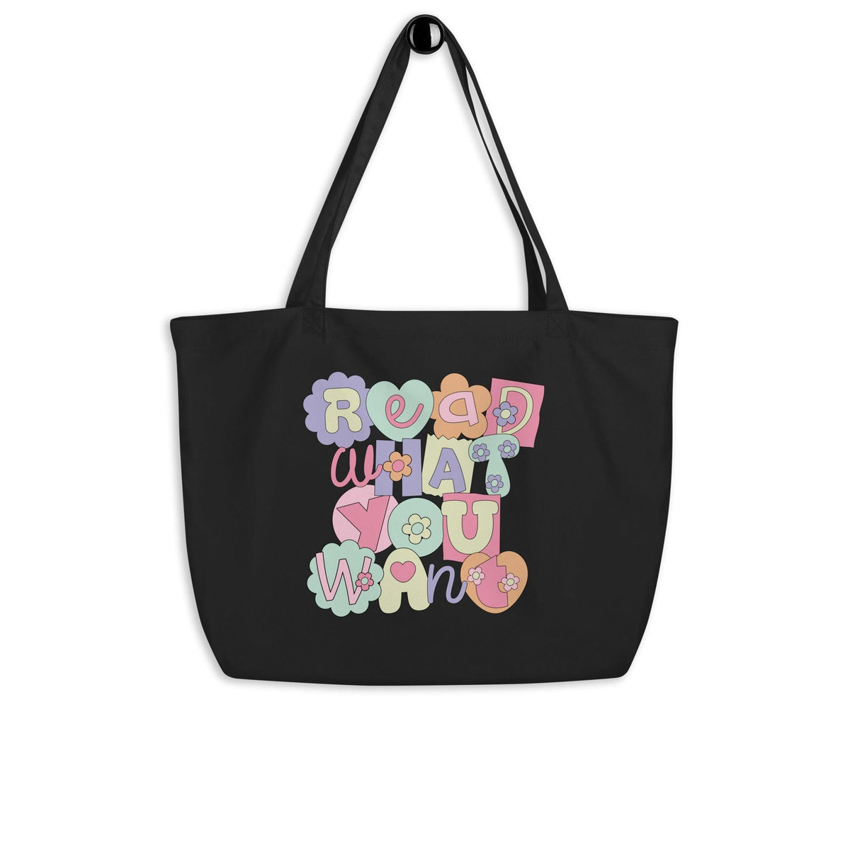 Read What You Want Large Organic Cotton Twill Tote Bag - The Bean Workshop - Bookish Accesories, Bookworm Fashion, read everyday, Read what you what, tote, tote bag, valentine, valentine day's pick