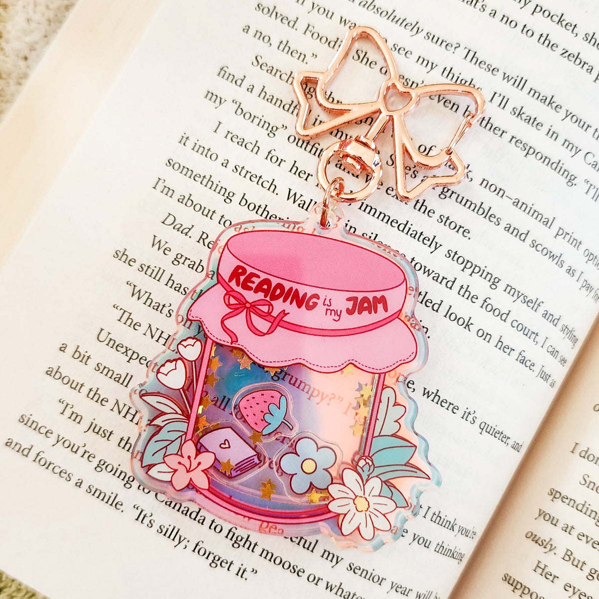 Reading Is My Jam Shaker Keychain - The Bean Workshop - book lover, book lover gift, bookish gift, bookish keychain, cute, cute keychain, gift for readers, keychain, reading accessories, shaker keychain