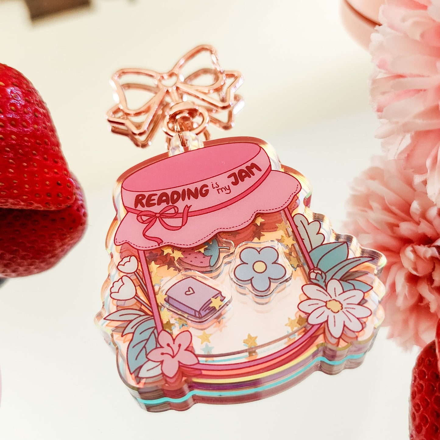 Reading Is My Jam Shaker Keychain - The Bean Workshop - book lover, cute, keychain, reading accessories