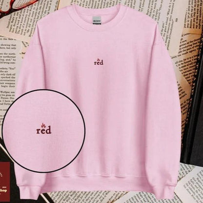 Red Jules Ambrose Embroidered Sweatshirt - The Bean Workshop - ana huang, embroidered, sweatshirt, twisted