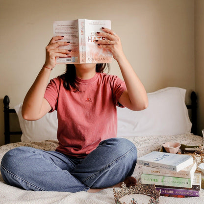 Red Jules Ambrose Embroidered T-Shirt - The Bean Workshop - ana huang, box tee, embroidered, twisted
