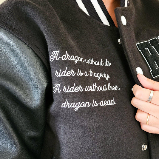 Riders Quadrant Varsity Bomber Jacket - The Bean Workshop - fourth wing, iron flame, onyx storm, rebecca yarros, varsity jacket