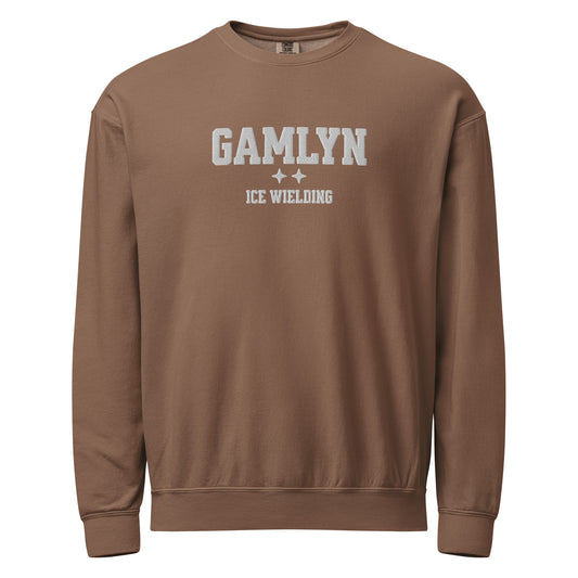 Ridoc Gamlyn Embroidered Fleece Crewneck Sweatshirt - The Bean Workshop - Basgiath, Booktok, Cozy Reader, Embroidered Bookish Sweatshirt, Empyrean Series, Fantasy Apparel, Fourth Wing Merch, Gamlyn Ice Wielding Fleece Sweatshirt, Iron Flame, Premium, Romantasy, Signet Power, sweatshirt, White Embroidery