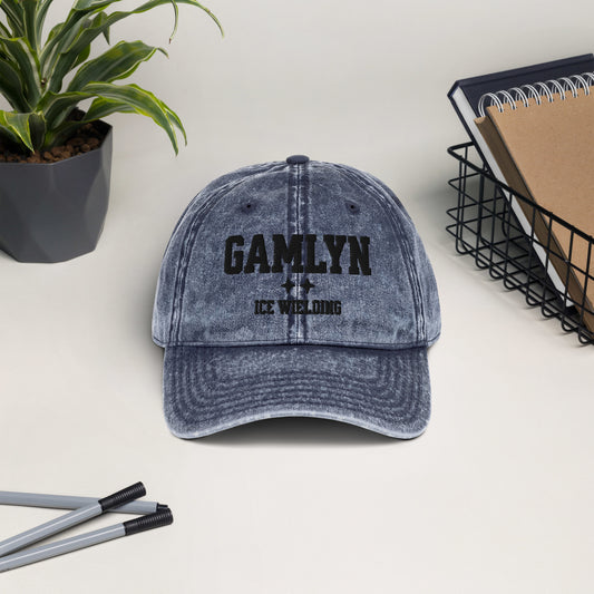 Ridoc Gamlyn Embroidered Vintage Cotton Twill Cap - The Bean Workshop - Baseball Cap, Basgiath, Black Embroidery, Booktok, cotton twill cap, Embroidered Bookish Cap, Empyrean Series Merch, Fourth Wing Hat, Gamlyn Ice Wielding Cap, Gift for Fan, hat, Iron Flame, Romantasy, Signet Power, Subtle Merch