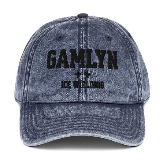 Ridoc Gamlyn Embroidered Vintage Cotton Twill Cap - The Bean Workshop - Baseball Cap, Basgiath, Black Embroidery, Booktok, cotton twill cap, Embroidered Bookish Cap, Empyrean Series Merch, Fourth Wing Hat, Gamlyn Ice Wielding Cap, Gift for Fan, hat, Iron Flame, Romantasy, Signet Power, Subtle Merch