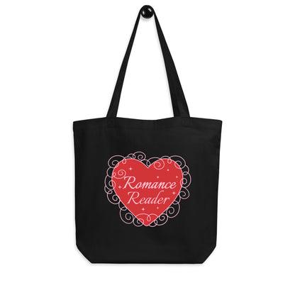 Romance Reader Organic Cotton Twill Tote Bag - The Bean Workshop - Book Bag, Book Club, Bookstore Haul, Canvas Tote, Coquette Bookworm Bag, Cute, Galentine's Day, Gift for Her, Heart Design, Romance Reader Tote Bag, Romantic, Spicy Books, tote bag, Valentine's Library Tote for Book Lovers