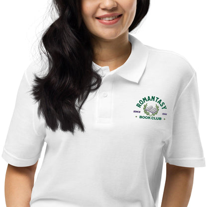 Romantasy Book Club Pique Polo Shirt - The Bean Workshop - book lover, bookish, embroidered, polo shirt, read everyday, retro, vintage