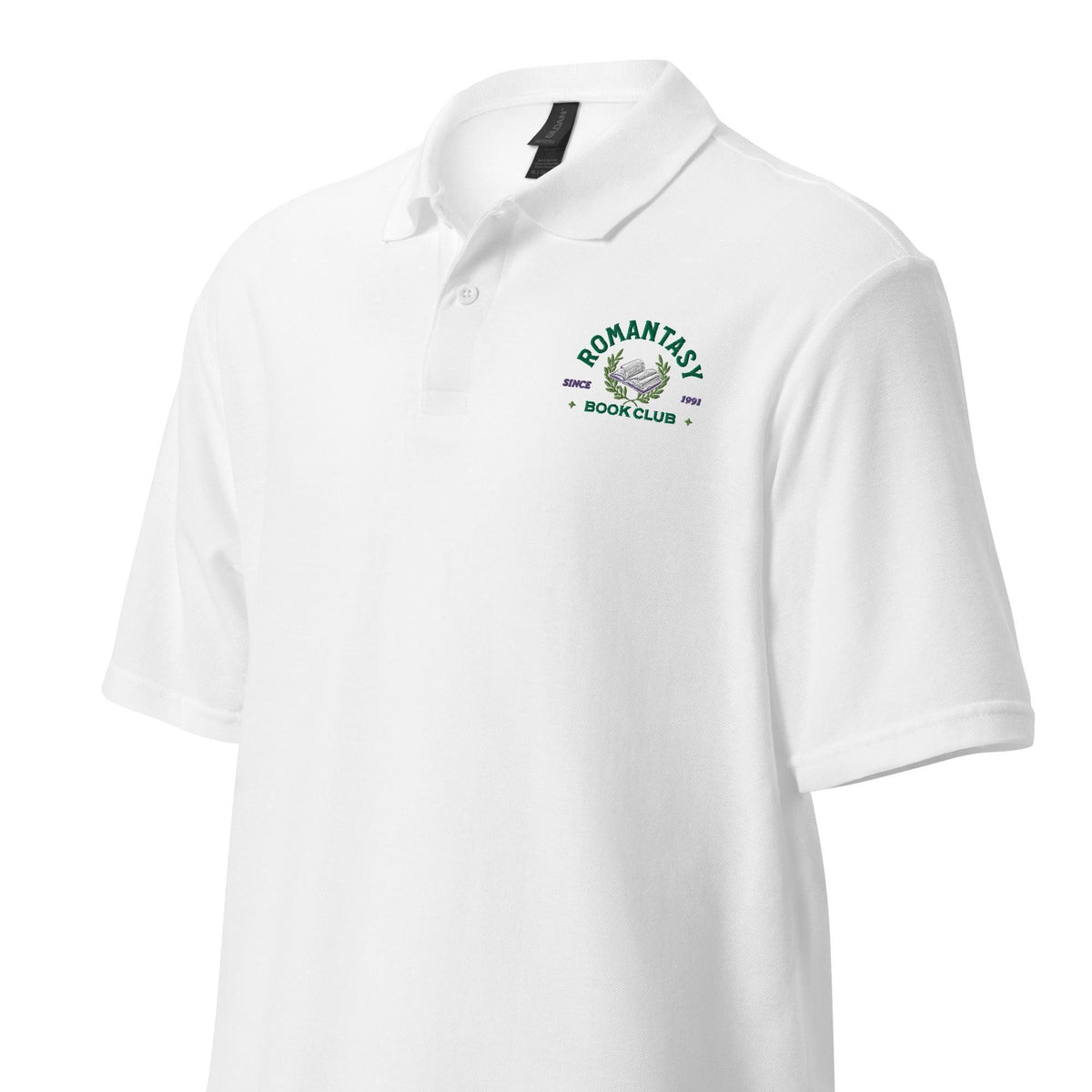 Romantasy Book Club Pique Polo Shirt - The Bean Workshop - book lover, bookish, embroidered, polo shirt, read everyday, retro, vintage