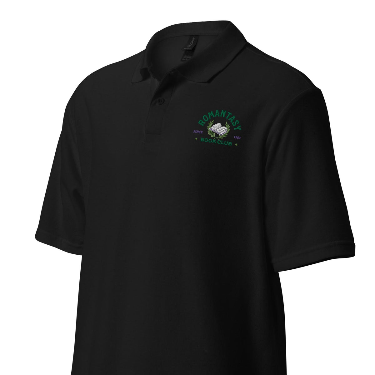 Romantasy Book Club Pique Polo Shirt - The Bean Workshop - book lover, bookish, embroidered, polo shirt, read everyday, retro, vintage