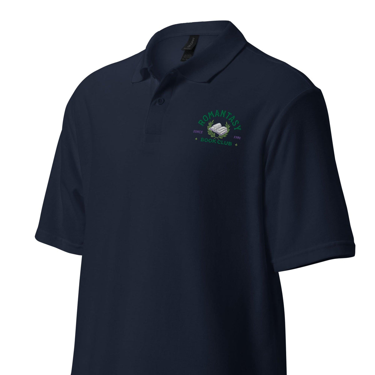 Romantasy Book Club Pique Polo Shirt - The Bean Workshop - book lover, bookish, embroidered, polo shirt, read everyday, retro, vintage