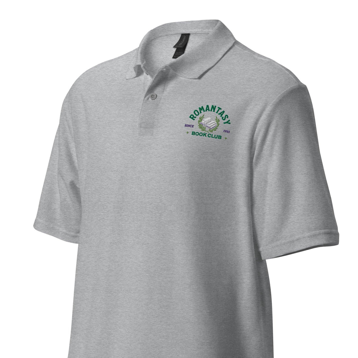 Romantasy Book Club Pique Polo Shirt - The Bean Workshop - book lover, bookish, embroidered, polo shirt, read everyday, retro, vintage