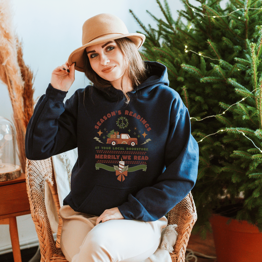 Season's Readings Christmas at Your Local Bookstore Hoodie - The Bean Workshop - bookish, Christmas, hoodie, Season's Readings