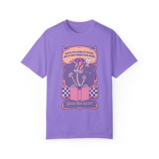 She Is Too Fond of Books, and It Has Turned Her Brain Tee Shirt - The Bean Workshop - box tee, louisa may alcott