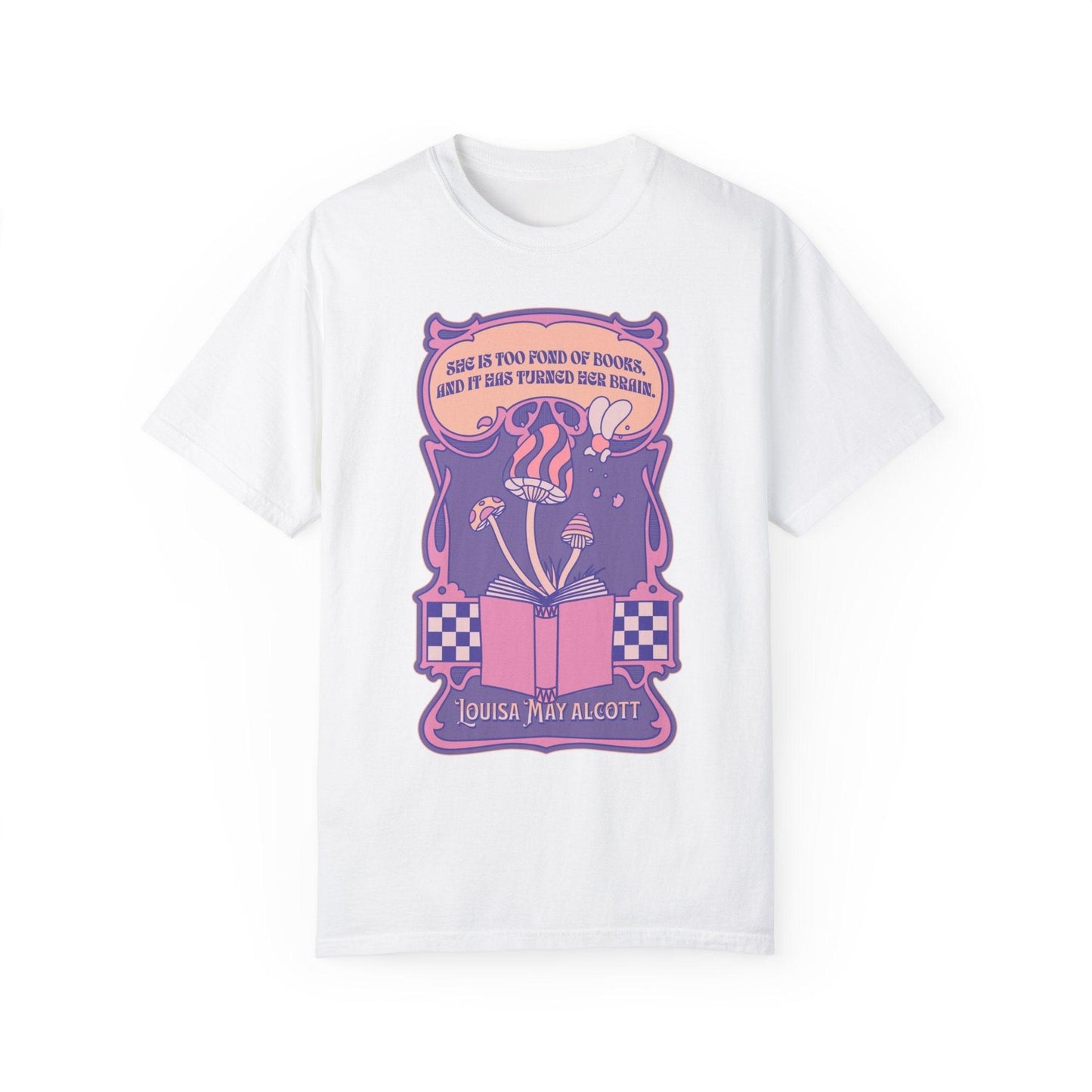 She Is Too Fond of Books, and It Has Turned Her Brain Tee Shirt - The Bean Workshop - box tee, louisa may alcott