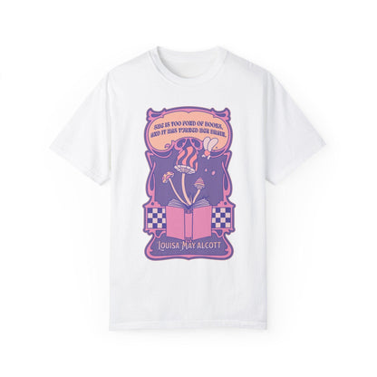 She Is Too Fond of Books, and It Has Turned Her Brain Tee Shirt - The Bean Workshop - box tee, louisa may alcott