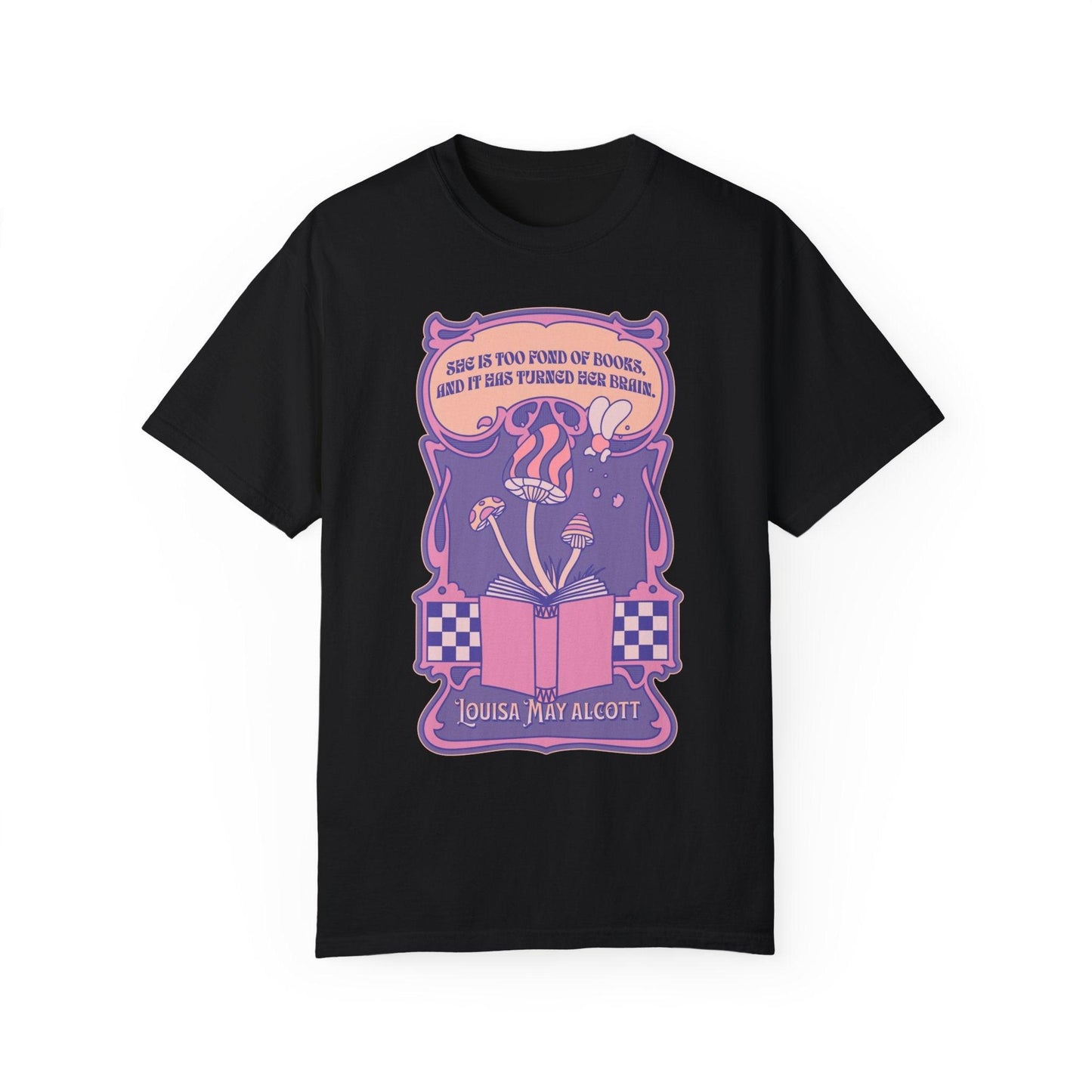 She Is Too Fond of Books, and It Has Turned Her Brain Tee Shirt - The Bean Workshop - box tee, louisa may alcott