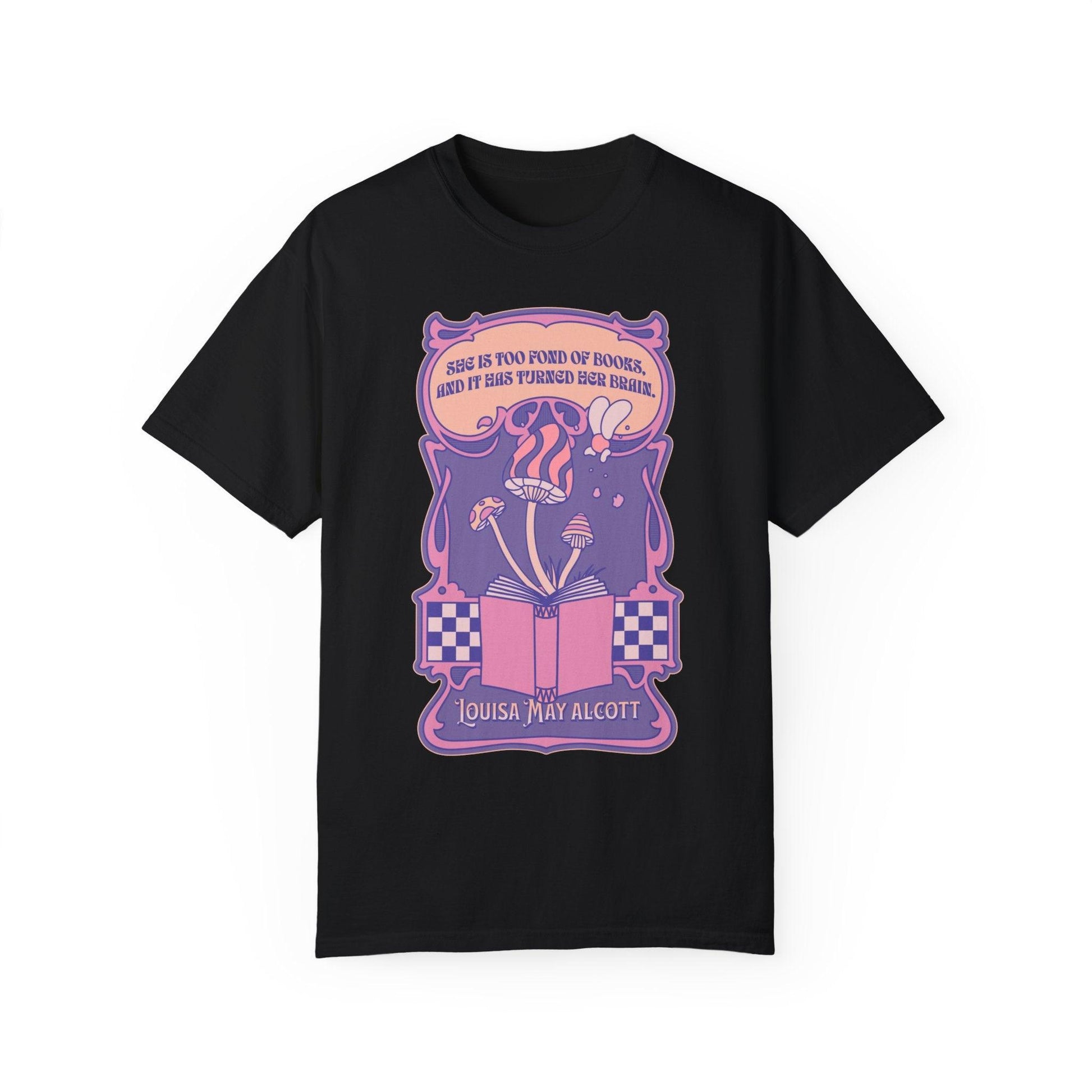 She Is Too Fond of Books, and It Has Turned Her Brain Tee Shirt - The Bean Workshop - box tee, louisa may alcott