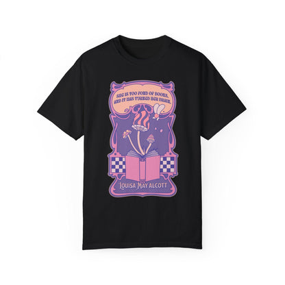 She Is Too Fond of Books, and It Has Turned Her Brain Tee Shirt - The Bean Workshop - box tee, louisa may alcott