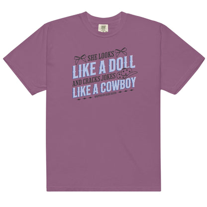 She Looks Like a Doll and Cracks Jokes Like a Cowboy Tee Shirt - The Bean Workshop - box tee, cade eaton, chestnut springs, elsie silver, heartless