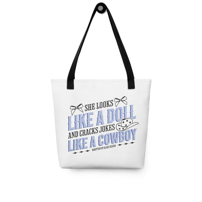 She looks like a doll and cracks jokes like a cowboy Tote Bag - The Bean Workshop - book tote bag, Chestnut Springs, Elsie Silver, heartless, reading gift, tote bag