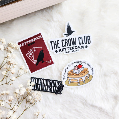 Six of Crows Stickers Bundle of 4 - The Bean Workshop - book lover gift, Bookish Gift, bookish sticker, Crooked Kingdom, die cut sticker, fantasy sticker, Grishaverse, Inej Ghafa, Kaz Brekker, leigh bardugo, six of crows, Six of Crows merch, sticker, sticker bundle