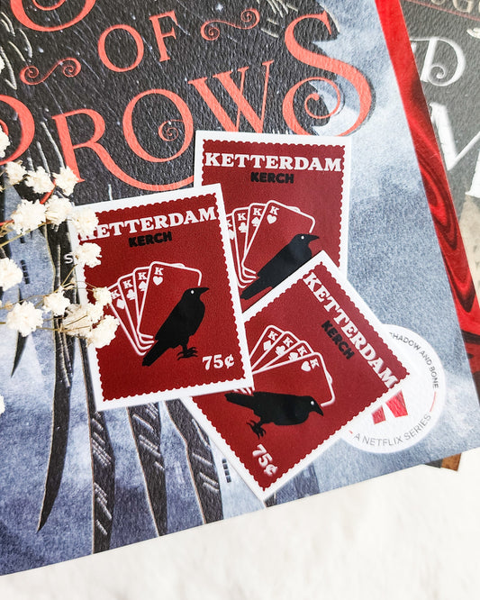Six of Crows Stickers Bundle of 4 - The Bean Workshop - book lover gift, Bookish Gift, bookish sticker, Crooked Kingdom, die cut sticker, fantasy sticker, Grishaverse, Inej Ghafa, Kaz Brekker, leigh bardugo, six of crows, Six of Crows merch, sticker, sticker bundle