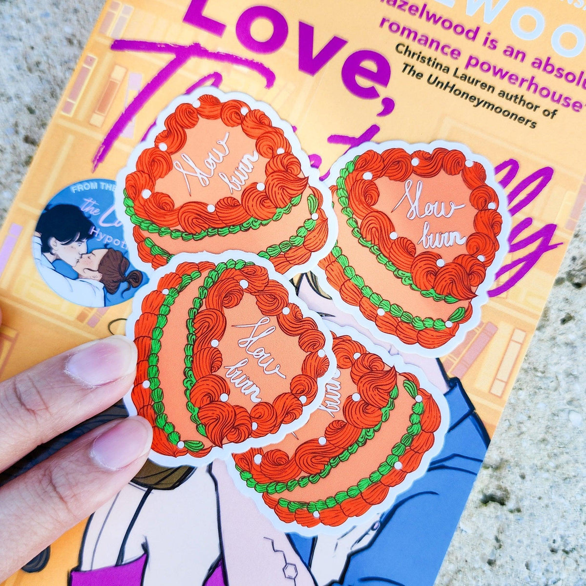 Slow Burn Book Trope Retro Cake Sticker - The Bean Workshop - book lover gift, book trope, book trope sticker, Bookish Accessories, Bookish Gift, bookish sticker, die cut sticker, kindle sticker, reading sticker, retro cake sticker, romance reader, slow burn, sticker