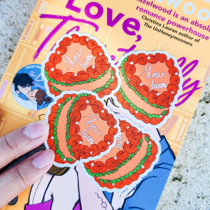 Slow Burn Book Trope Retro Cake Sticker - The Bean Workshop - book lover gift, book trope, book trope sticker, Bookish Accessories, Bookish Gift, bookish sticker, die cut sticker, kindle sticker, reading sticker, retro cake sticker, romance reader, slow burn, sticker