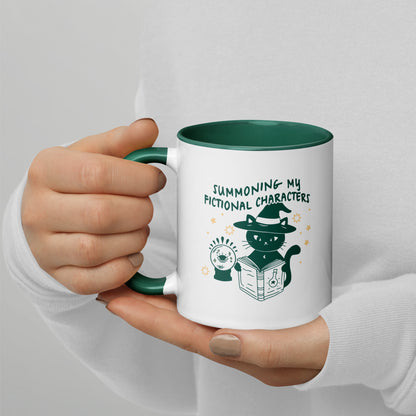 Summoning My Fictional Characters Mug - The Bean Workshop - black cat mug, book lover mug, ceramic mug, coffee mug for readers, fantasy reader coffee cup, Halloween mug, literary gift, mug, reading mug, spooky season drinkware, Summoning Fictional Characters mug, tea cup book lover, unique bookish gift, witch cat mug, witchy mug