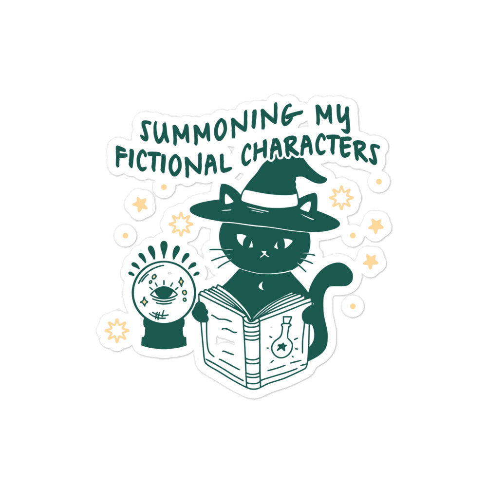 Summoning My Fictional Characters Sticker - The Bean Workshop - black cat, book lover sticker, bookish merch, crystal ball, fantasy reader gift, Halloween sticker, laptop sticker, literary sticker, reading aesthetic, spooky season, Summoning Fictional Characters sticker, unique gift for readers, vinyl sticker, witch cat sticker, witchy decor