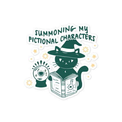Summoning My Fictional Characters Sticker - The Bean Workshop - black cat, book lover sticker, bookish merch, crystal ball, fantasy reader gift, Halloween sticker, laptop sticker, literary sticker, reading aesthetic, spooky season, Summoning Fictional Characters sticker, unique gift for readers, vinyl sticker, witch cat sticker, witchy decor