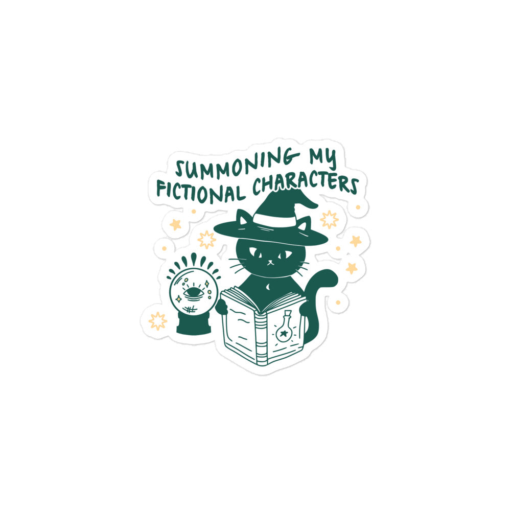 Summoning My Fictional Characters Sticker - The Bean Workshop - black cat, book lover sticker, bookish merch, crystal ball, fantasy reader gift, Halloween sticker, laptop sticker, literary sticker, reading aesthetic, spooky season, Summoning Fictional Characters sticker, unique gift for readers, vinyl sticker, witch cat sticker, witchy decor