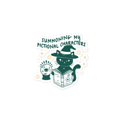 Summoning My Fictional Characters Sticker - The Bean Workshop - black cat, book lover sticker, bookish merch, crystal ball, fantasy reader gift, Halloween sticker, laptop sticker, literary sticker, reading aesthetic, spooky season, Summoning Fictional Characters sticker, unique gift for readers, vinyl sticker, witch cat sticker, witchy decor
