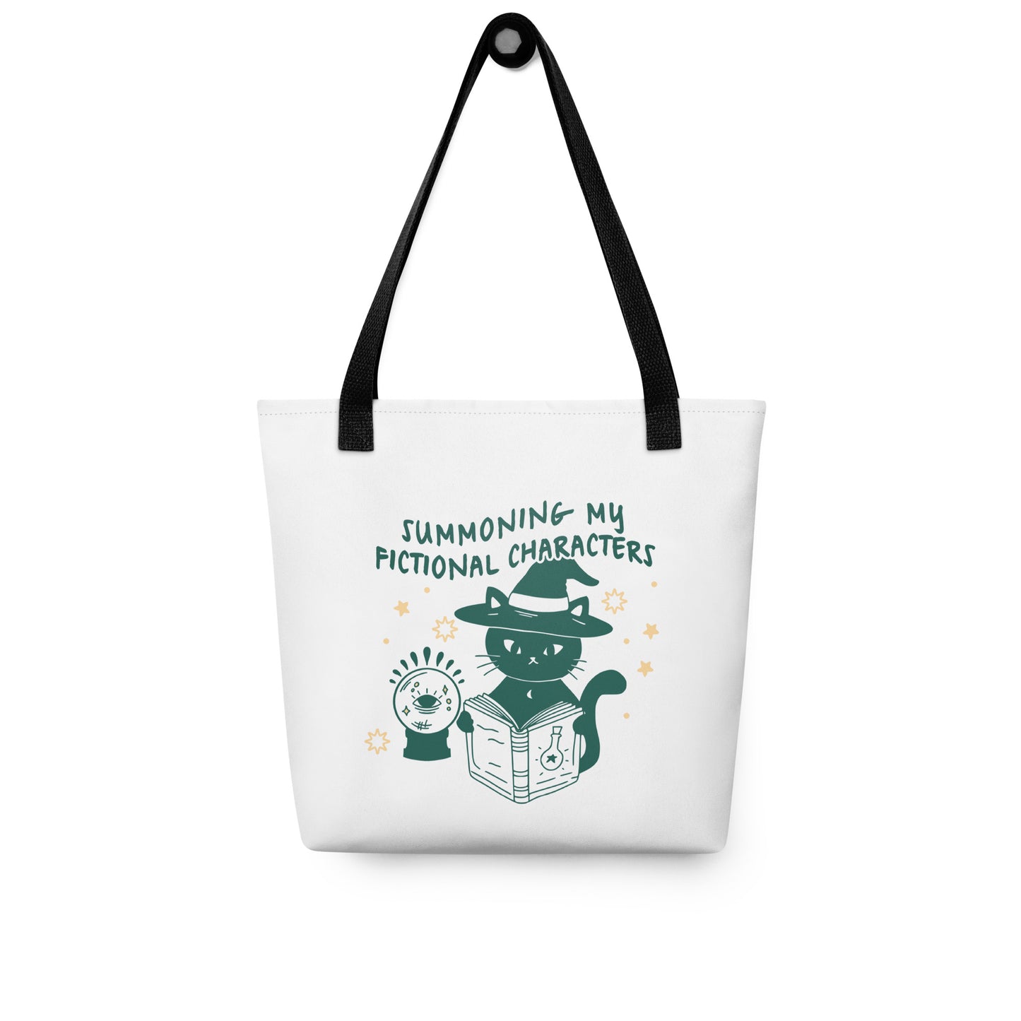 Summoning My Fictional Characters Tote Bag - The Bean Workshop - black cat bag, book lover tote, bookstore bag, canvas tote, fantasy reader bag, Halloween tote bag, library tote, literary tote, reading bag, reusable shopping bag, spooky season accessory, Summoning Fictional Characters tote, unique gift for readers, witch cat tote, witchy tote