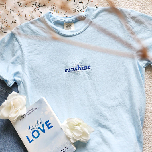 Sunshine Ava Chen Embroidered T-Shirt - The Bean Workshop - alex volkov, ana huang, ava chen, box tee, embroidered, twisted