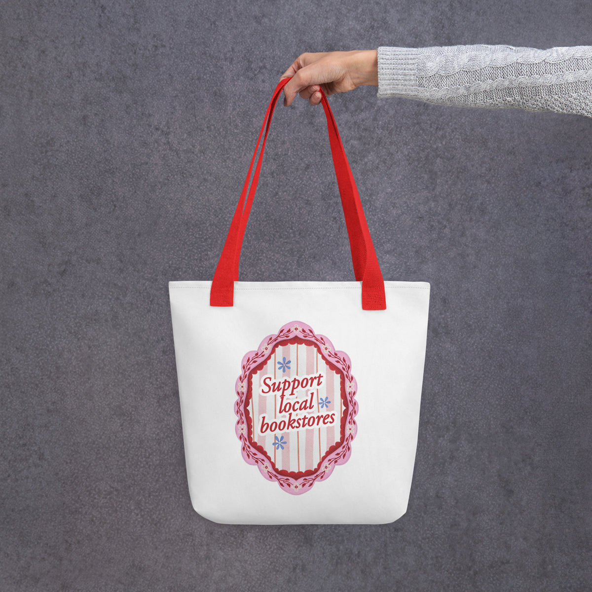 Support Local Bookstores Tote Bag - The Bean Workshop - Bookaholics, Bookish Merch, Bookworm Essentials, Cottagecore, Eco-friendly Book Lover Bag, Indie Bookstore Support, Literary Accessory, Pink Aesthetic, Reader Gift, Support Local Bookstores Tote Bag, Sustainable Shopping, Tote Bag, Vintage Floral Canvas Tote
