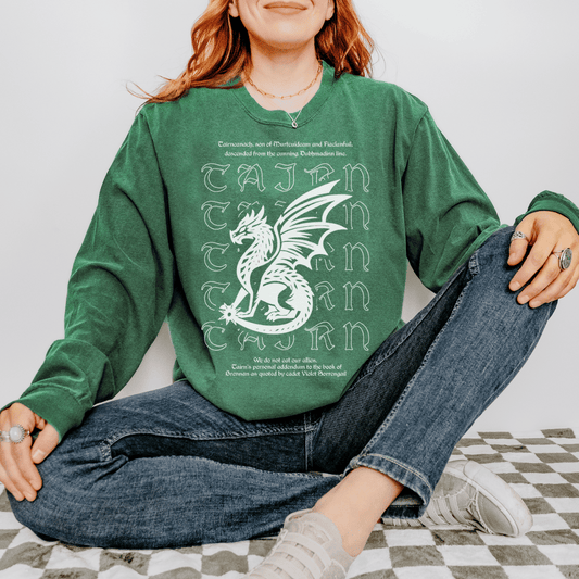 Tairneanach We Don't Eat Our Allies Heavyweight Long Sleeve Shirt - The Bean Workshop - fourth wing, iron flame, long sleeve shirt, onyx storm, rebecca yarros, tairn