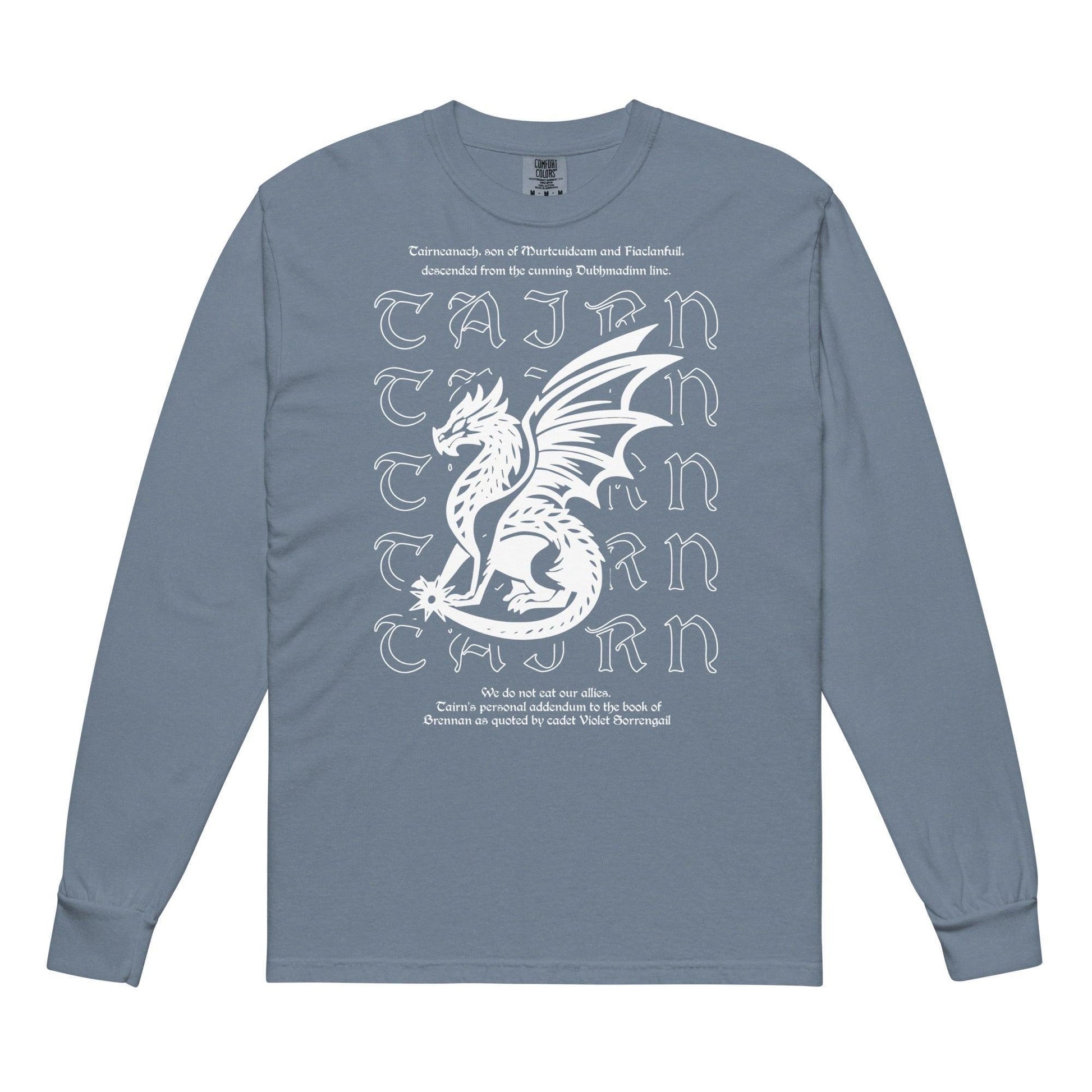 Tairneanach We Don't Eat Our Allies Heavyweight Long Sleeve Shirt - The Bean Workshop - fourth wing, iron flame, long sleeve shirt, onyx storm, rebecca yarros, tairn