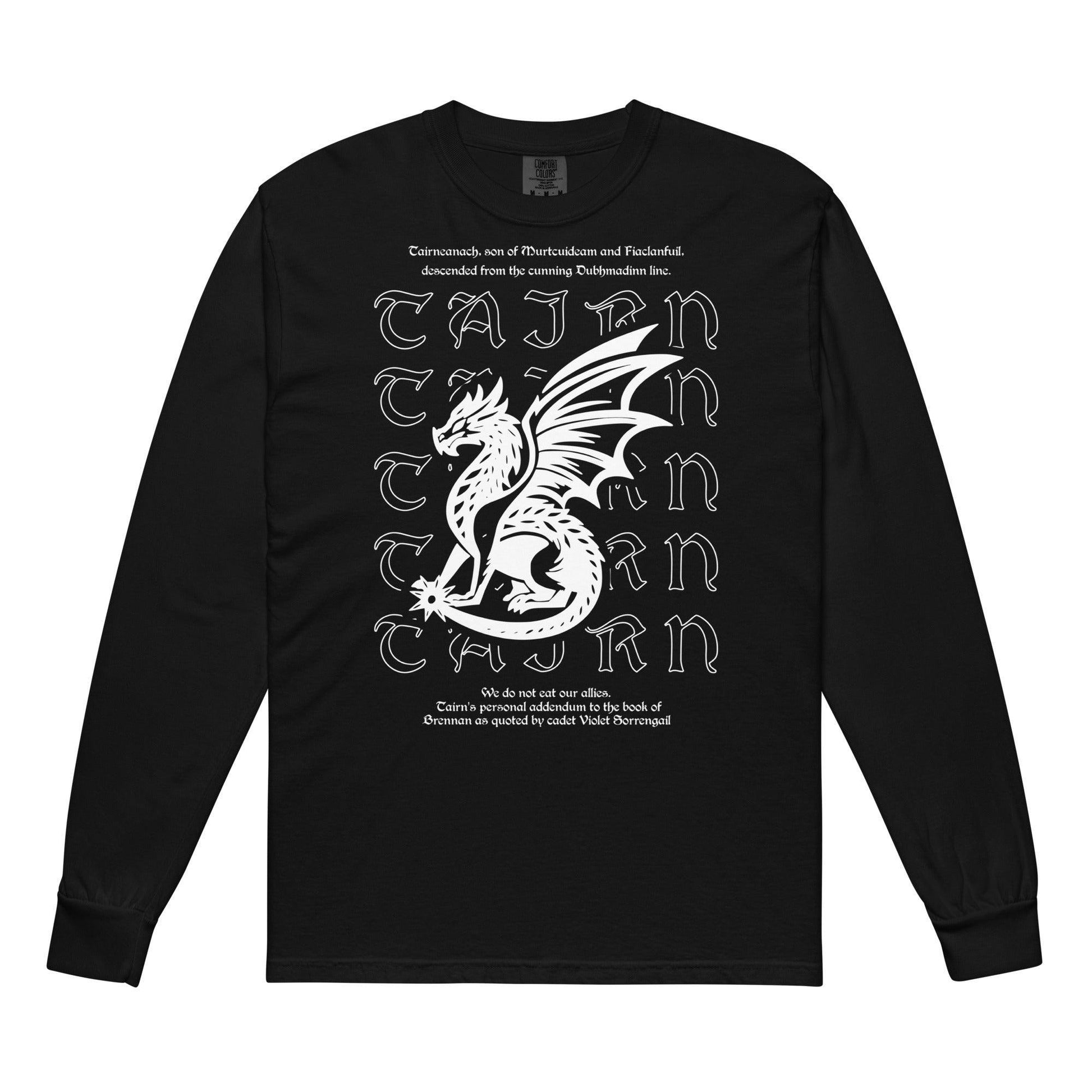 Tairneanach We Don't Eat Our Allies Heavyweight Long Sleeve Shirt - The Bean Workshop - fourth wing, iron flame, long sleeve shirt, onyx storm, rebecca yarros, tairn