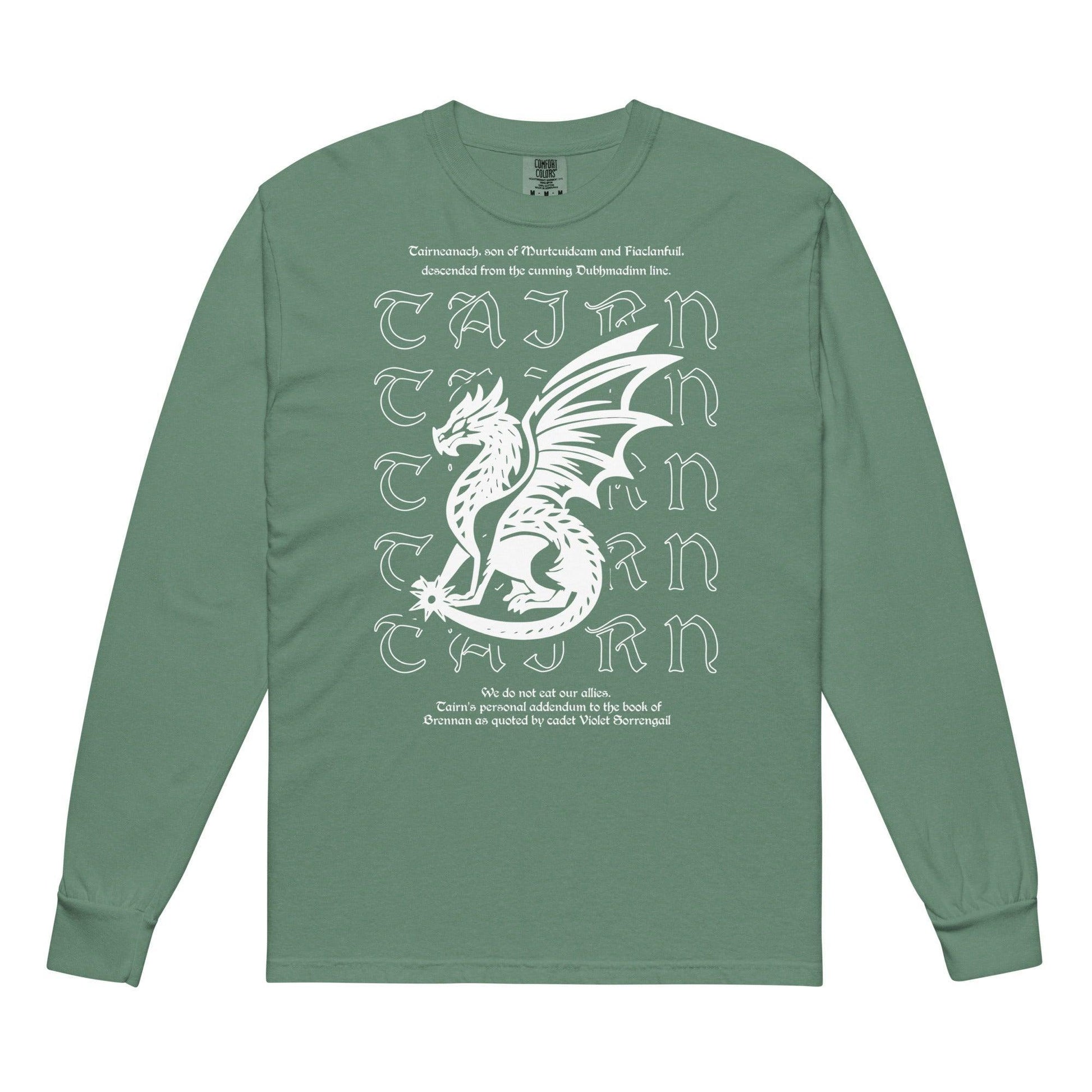 Tairneanach We Don't Eat Our Allies Heavyweight Long Sleeve Shirt - The Bean Workshop - fourth wing, iron flame, long sleeve shirt, onyx storm, rebecca yarros, tairn